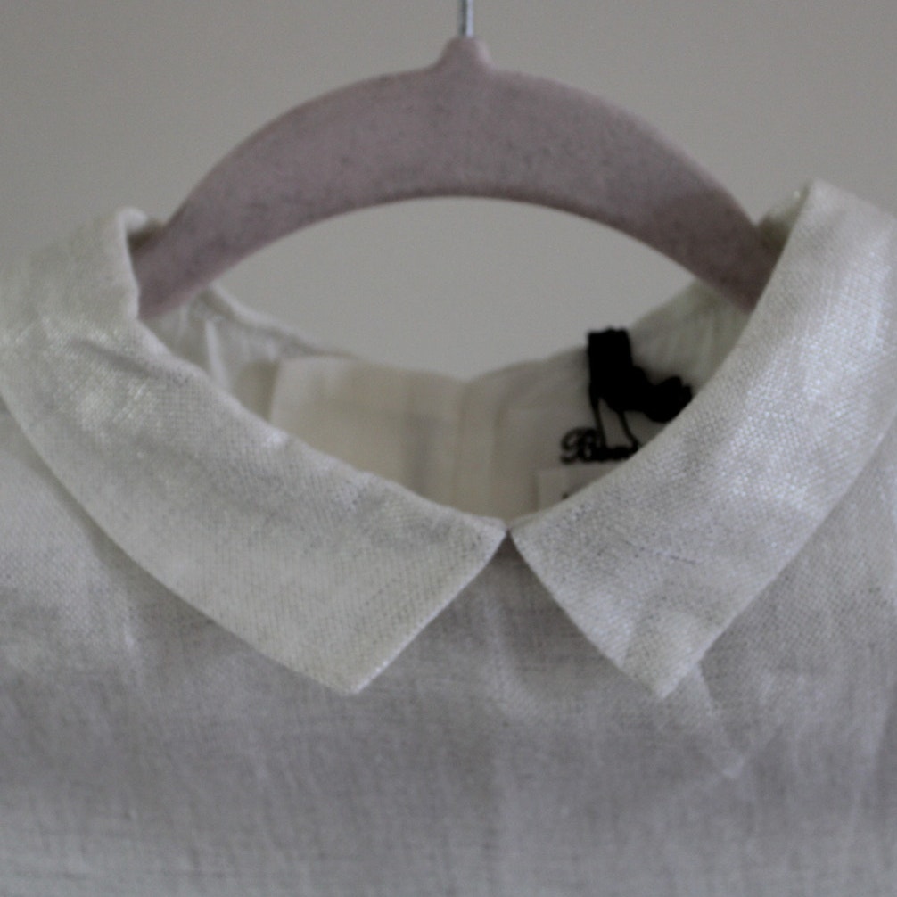 Nwt Bonpoint Couture Coquet Short Sleeve Linen Collared Blouse Top Cream Silver — image 2 of 8